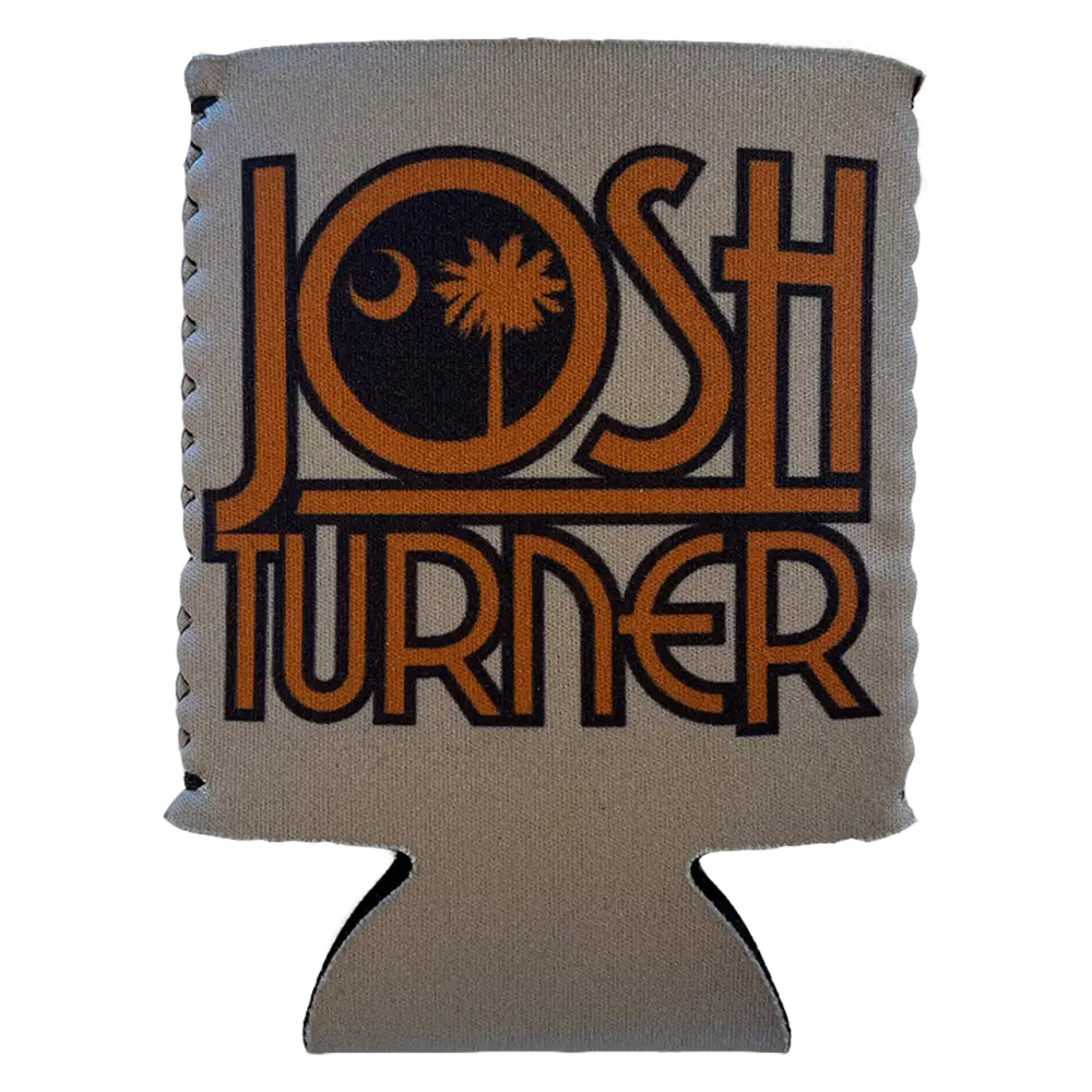 Foam drink cooler sleeve with ’JOSH TURNER’ printed on it.