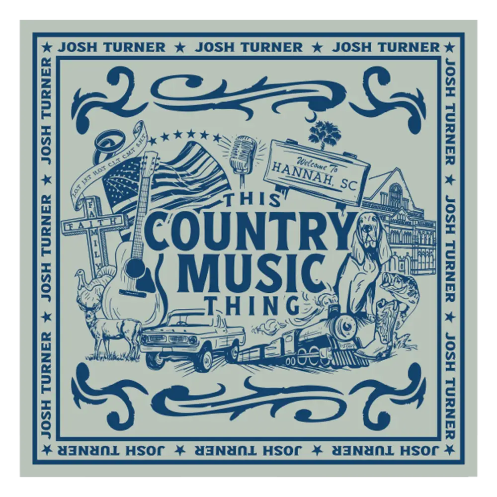 Blue ink illustration album cover for josh turner’s ’this country music thing.’