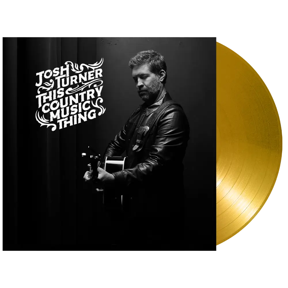 Vinyl record album cover featuring a musician holding an acoustic guitar against a dark background.