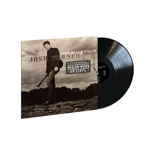 Vinyl record album featuring Josh Turner’s ’Long Black Train’ with cover art showing the artist.