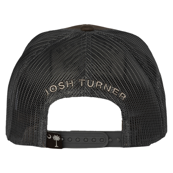 Black mesh trucker-style cap with ’Josh Turner’ embroidered on the back strap.