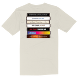 T-shirt with album covers printed on the back.