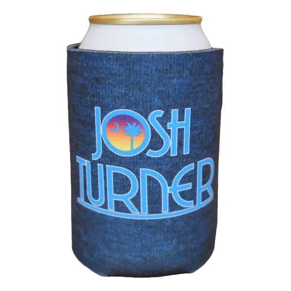 Can cooler featuring the name ’Josh Turner’ in stylized blue lettering on a navy background.