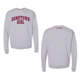 Heather gray sweatshirt with ’hometown girl’ in maroon arched lettering across the chest and ’josh turner’ embroidered in small maroon text at the neckline.