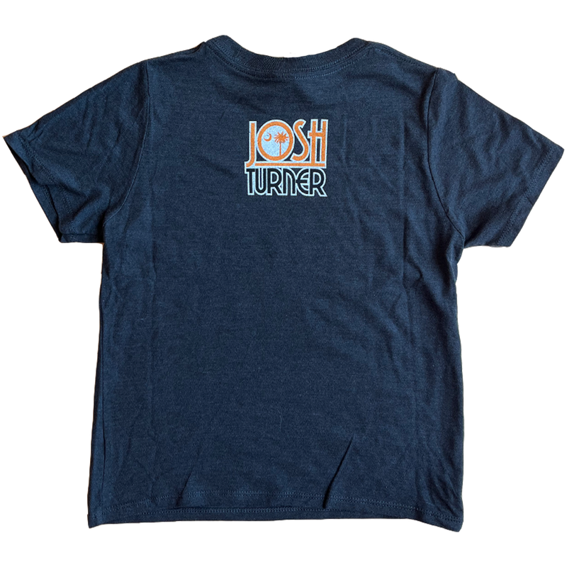 Navy blue t-shirt with ’Josh Turner’ printed on the back in retro-style lettering.