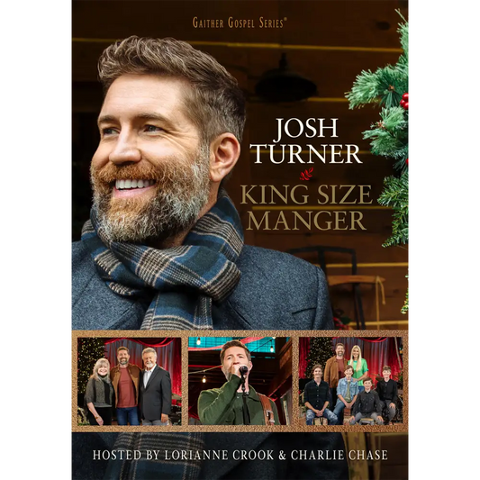 Album or DVD cover for ’King Size Manger’ by Josh Turner, featuring a smiling man with a beard wearing a plaid scarf and jacket.