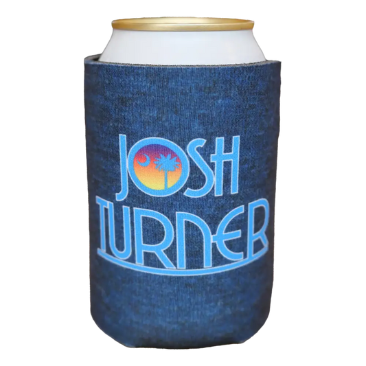 Can cooler featuring the name ’Josh Turner’ in stylized blue lettering on a navy background.
