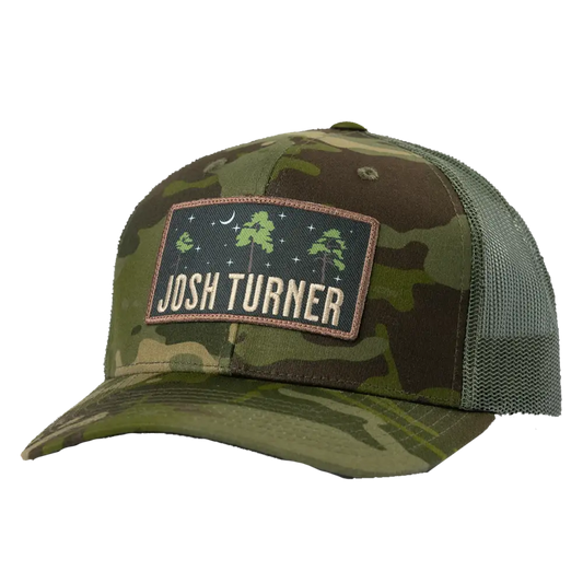 Camouflage-patterned trucker hat with a ’Josh Turner’ patch on the front.