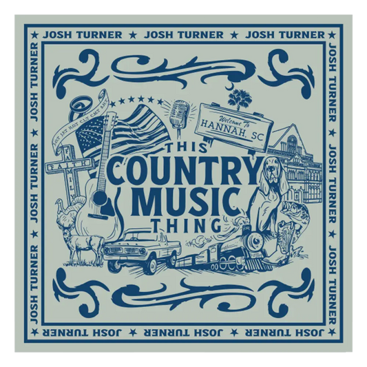 Blue ink illustration album cover for josh turner’s ’this country music thing.’