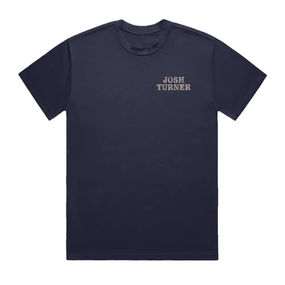 Navy blue short-sleeved t-shirt with ’josh turner’ embroidered in white on the chest.