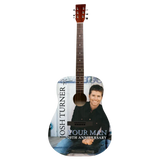 Josh turner 20th anniversary acoustic guitar featuring a printed photo of the artist and his signature on the body.