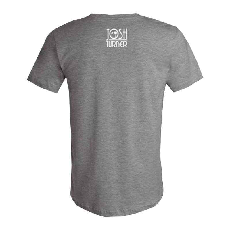 Gray t-shirt with ’JOSH TURNER’ printed on the back.