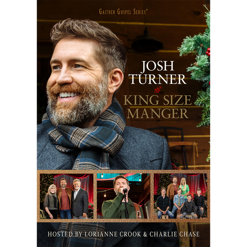 Album or DVD cover for ’King Size Manger’ by Josh Turner, featuring a smiling man with a beard wearing a plaid scarf and jacket.